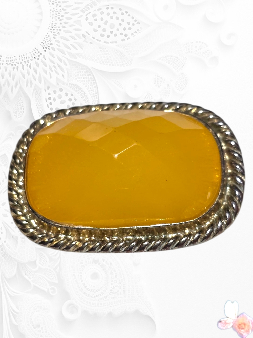 Vintage Bakelite Faceted Cabochon 28mm Opaque Yellow Unique Cut